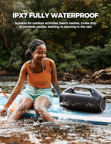Portable Bluetooth Speaker,100W Powerful Sound with EX-BASS,IPX7 Waterproof,30H Playtime,Built-in Power Bank,Bluetooth 5.3&TWS,Big Subwoofer Speaker with Carrying Strap for Party,Pool,Camping,Backyard