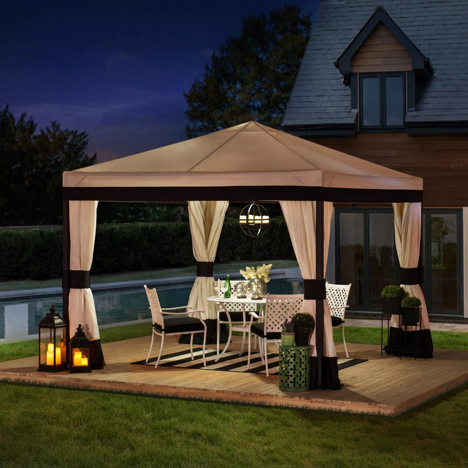 Sunjoy 10 ft. x 10 ft. Steel Gazebo - Black and White