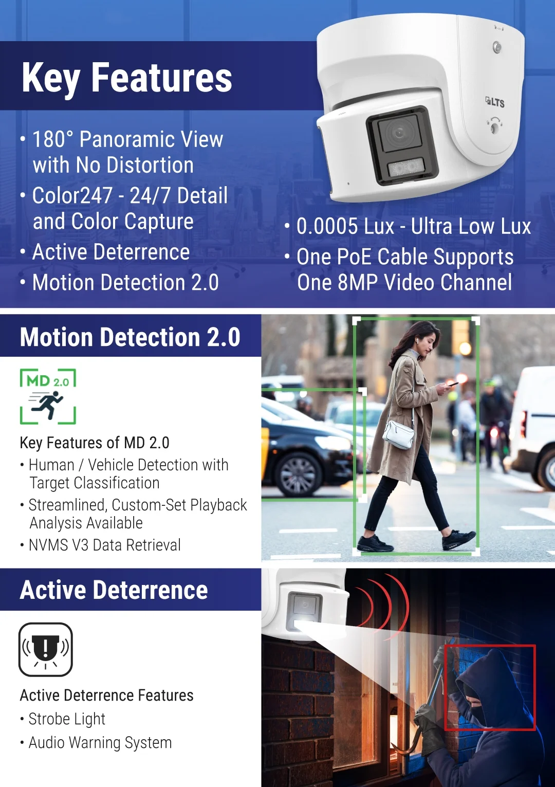 LTS CMIP3C8PW-SDL HD IP 8MP 180 Panoramic 4mm Full Color 247 WDR Turret Dome Camera LTCMIP3C8PW-SDL