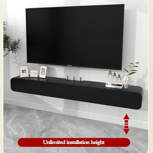 Small Apartment TV Cabinet Floating TV Unit for Living Room Modern Wall-Mounted TV Storage Space-Saving TV Console Wall-Mounted Media Shelf Furniture(Black,180 * 18 * 24cm)