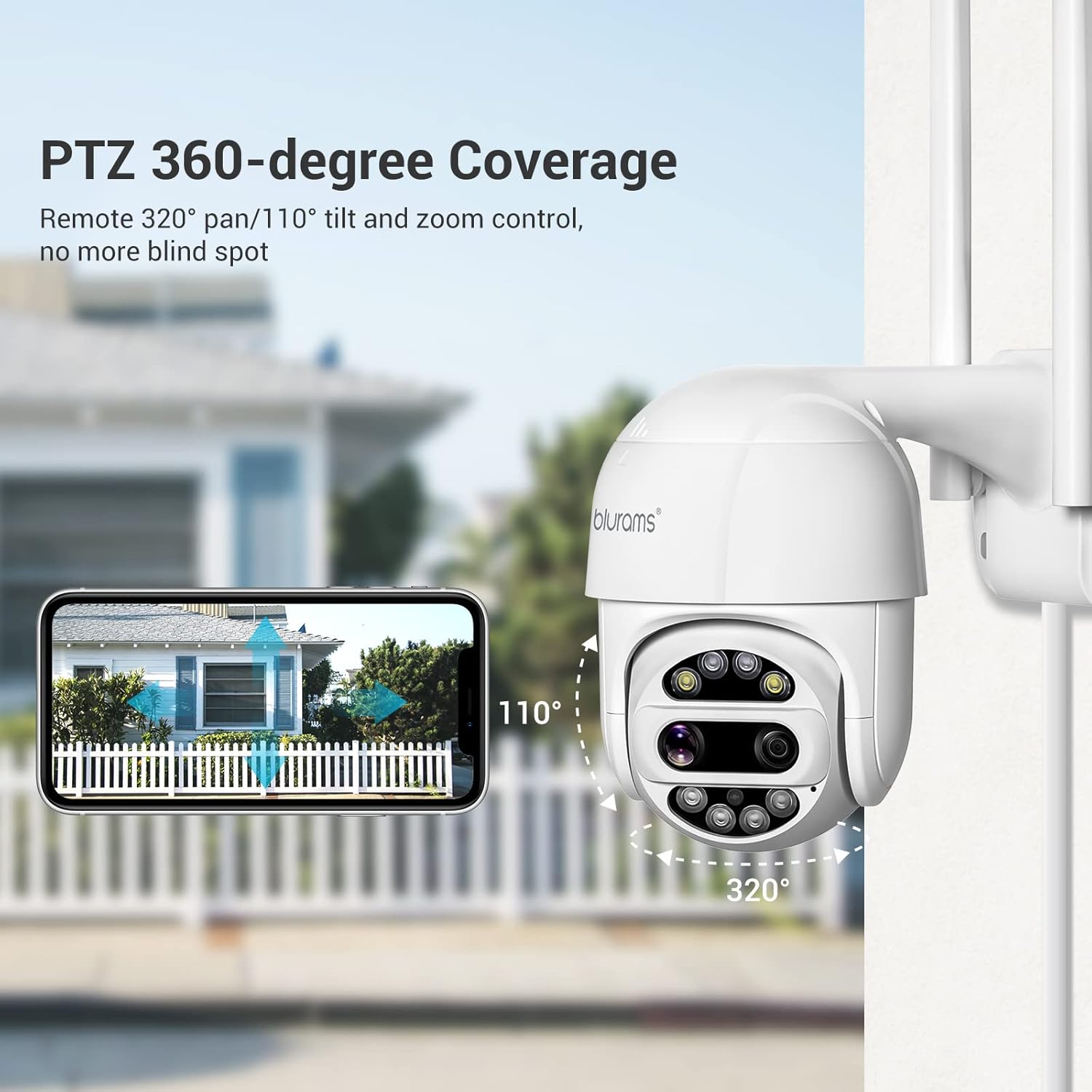 Security Camera Outdoor 3MP, blurams Dual-Lens Outdoor Camera, 360 Degree Pan/Tilt/Zoom Security Camera System w/ Motion Tracking, Two-Way Talk, IP66 Weatherproof, Siren Alarm, Color Night Vision