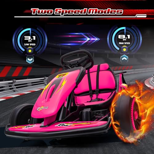 24V Electric Go Kart for Kids, 400W Drift Cart with EVA Tires, High/Low Speed, Max Speed 8.1 MPH, Music, Wireless, Electric Crazy Go-Kart Outdoor Ride on Toy for Kids Ages 6+, Red