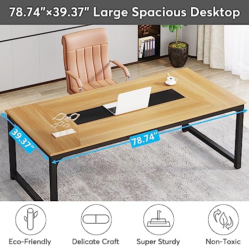 Tribesigns Modern Computer Desk, 63 x 31.5 inch Large Executive Office Desk Computer Table Study Writing Desk Workstation for Home Office, Spliced Desktop, White