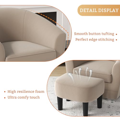 Swivel Accent Chair with Ottoman Set of 2, Soft Velvet 360 Degree Swivel Barrel Round Club Tub Chair with Footrest, Comfy Armchair for Living Room Bedroom
