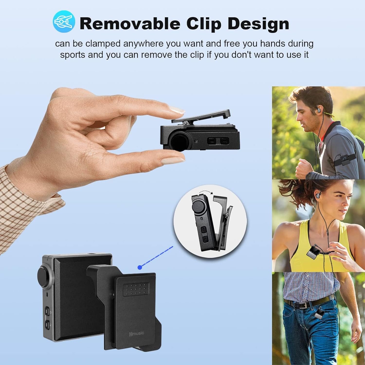 Hmusic P68 HiFi MP3 Player with Clip, Lossless DSD High Resolution Music Player Bluetooth, Portable Hi-Res Audio Player with 16GB Memory Card, Support up to 128GB Hifi Music Player for Sport, Running