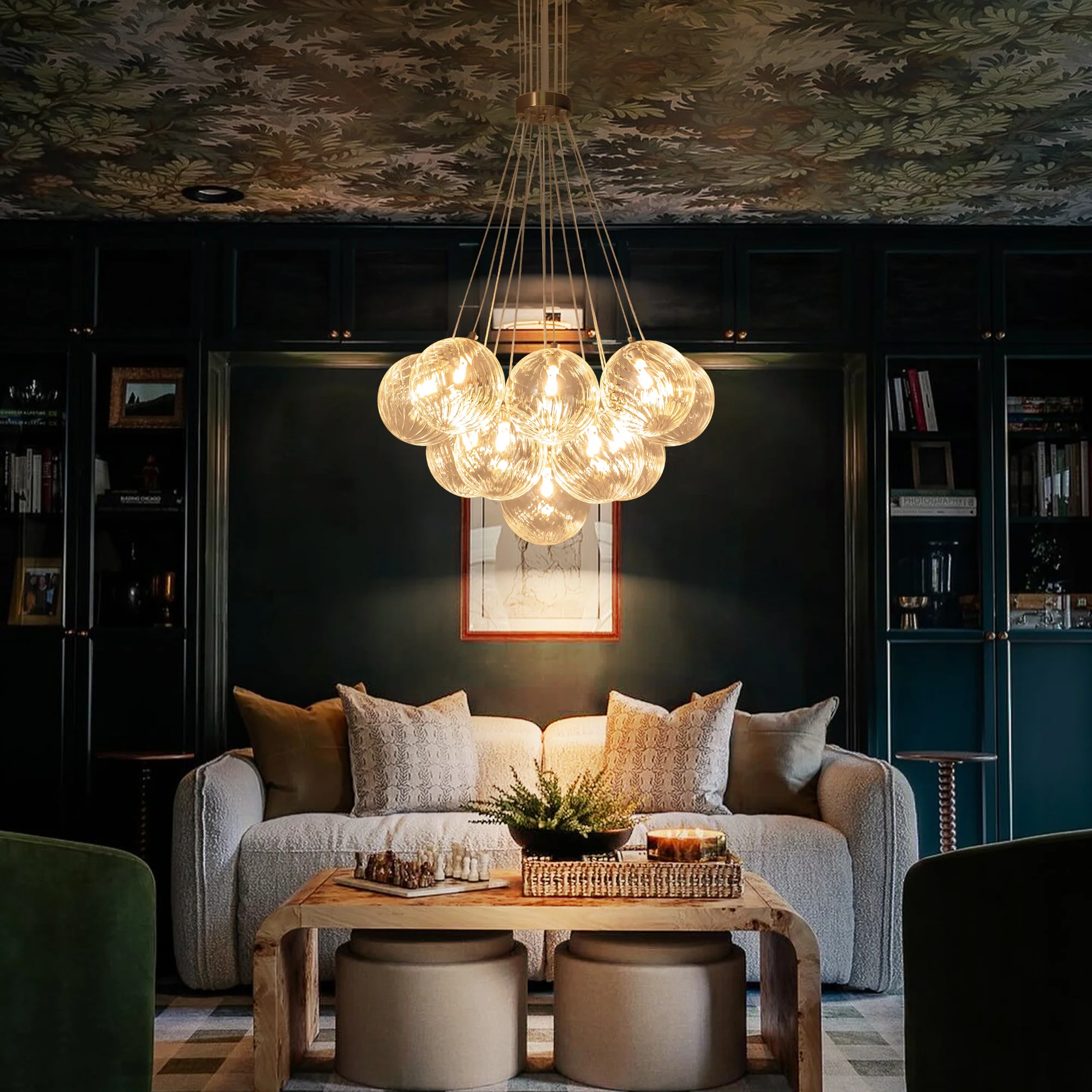 Dresqui 13-Light Dimmable Ribbed Glass Modern Bubble Chandelier (25-29)