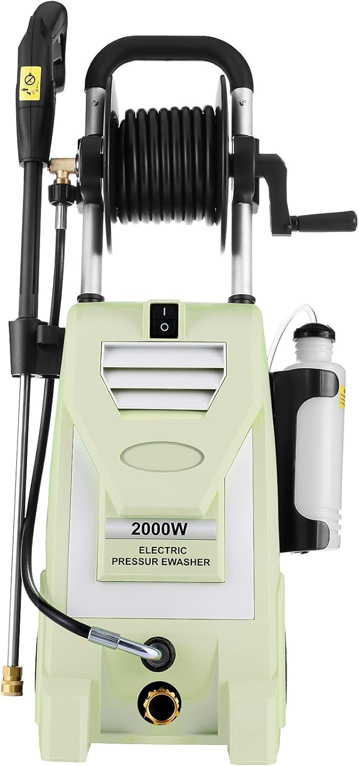 Pressure Washer mrliance Electric Power Washer 1800W High Pressure Washer MR3000 Professional Car Washer with Hose Reel, 5 Nozzles, Soap Bottle for Cleaning Houses Driveways Fences Garden (Blue)