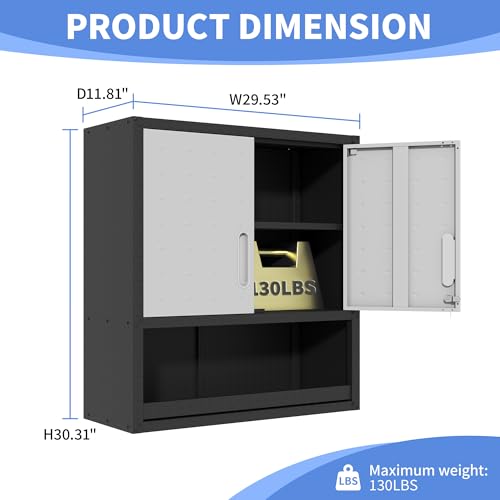 Metal Storage Cabinet with Wheels, Lockable Garage Cabinet with Doors and Shelves, Rolling Tool Storage, Assembly Required, Black