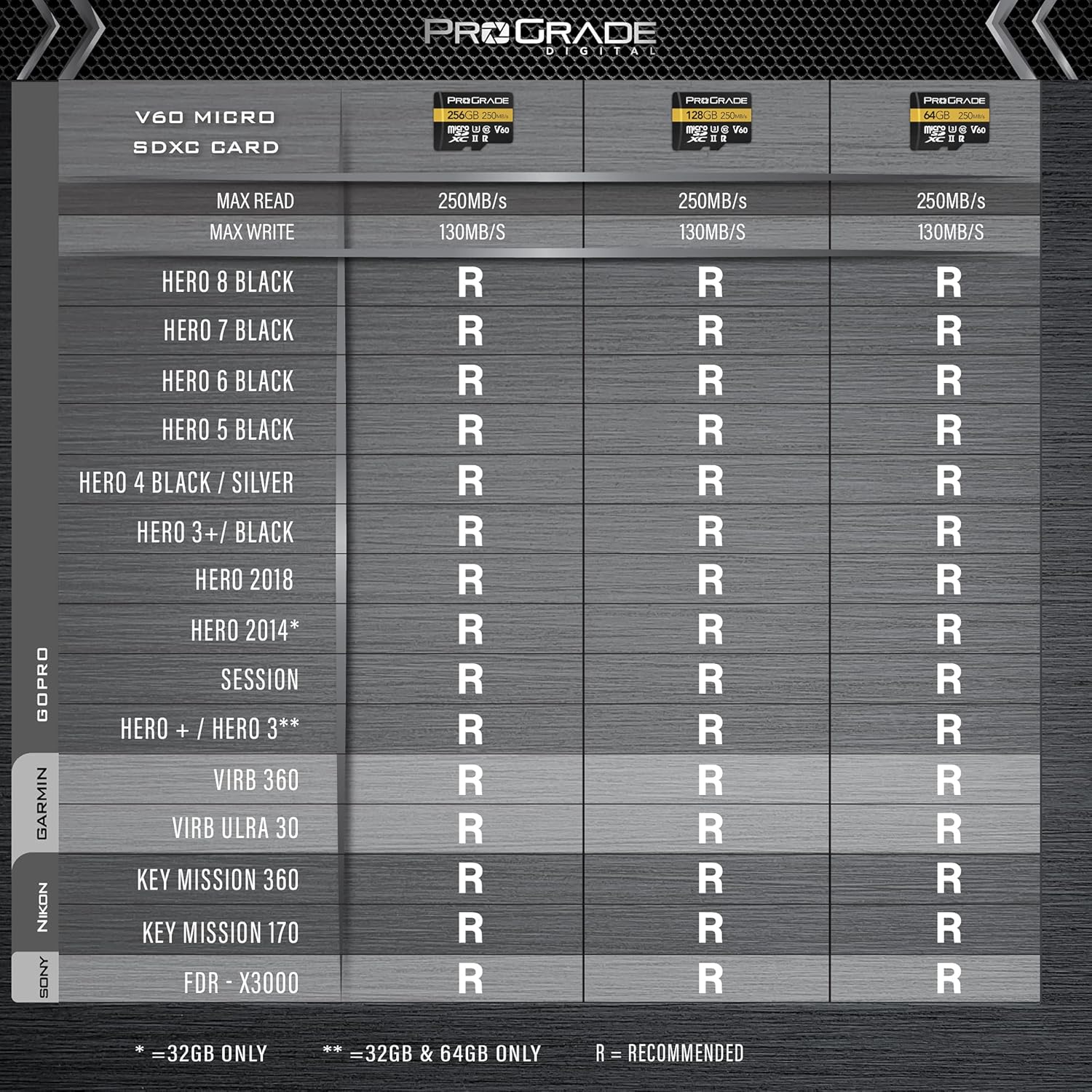 ProGrade Digital microSD Memory Card - V60 microSD Card for DSLR and Action Cameras - High Speed Transfer of Files & Large Storage - Up to 250MB/s Read and 130MB/s Write Speed 256 GB
