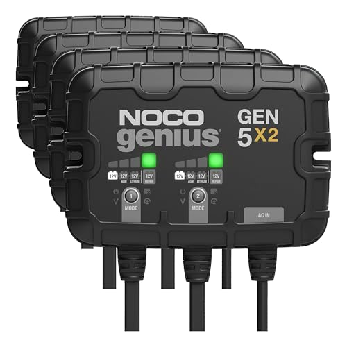 NOCO Genius GEN5X2: 2-Bank, 10A Onboard Battery Charger - 5A Per Bank, 12V Waterproof Marine Charger with Overcharge Protection & Temperature Compensation – for Lead-Acid & Lithium Batteries