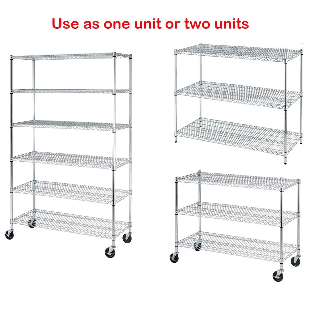 NSF Wire Shelving Unit Heavy Duty Garage Storage Shelves Large Black Metal Shelf Organizer 6-Tier Height Adjustable Commercial Grade Storage Rack 6000 LBS Capacity on 4" casters,18" D x 48" W x 76" H