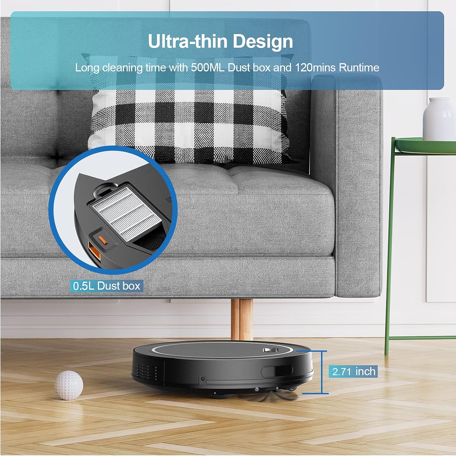 Robot Vacuum, 2000Pa Suction, Quiet, Slim, Self-Charging, 120min Runtime Robotic Vacuum Cleaner, Smart Vacuum Robot, APP & Remote Control Automatic Robot Vacuum for Pet Hair, Hard Floor, Low Carpet