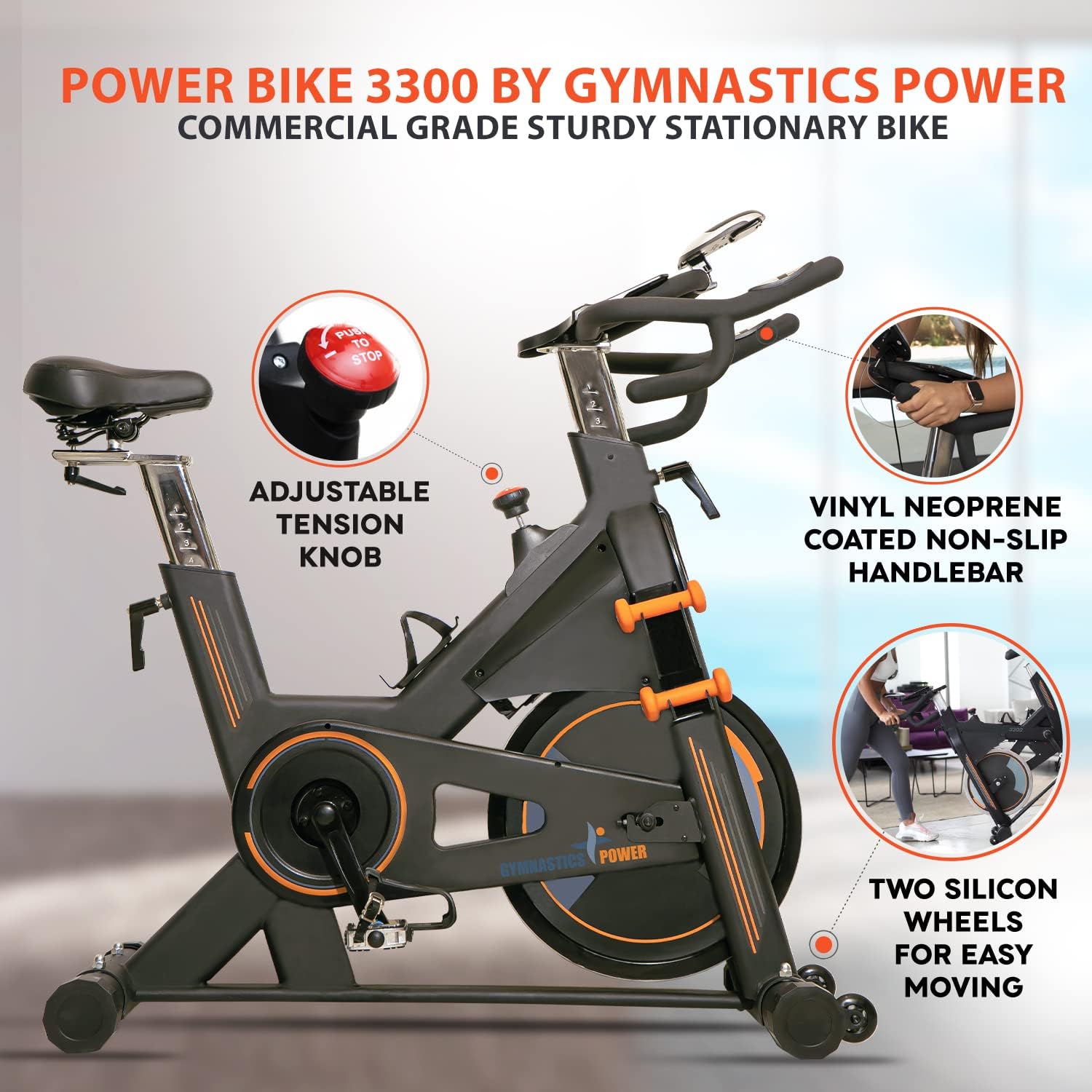 Indoor Exercise Bike Heavy-Duty 115 LB Magnetic Resistance, Includes 2X1 lb Dumbbells, Stationary Cycling Bikes for Home Exercise