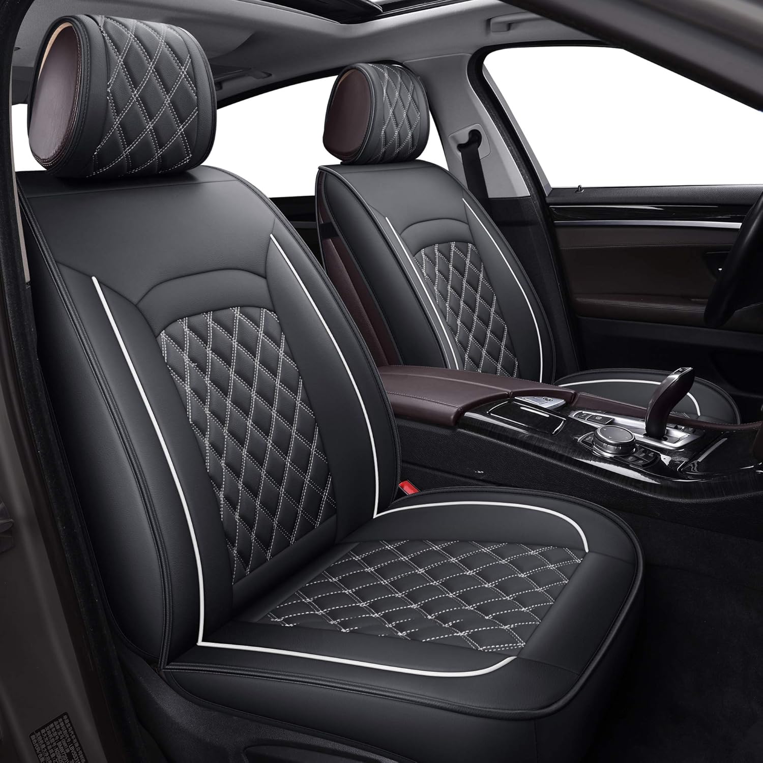 LUCKYMAN CLUB 12-SLX Car Seat Covers for SUV with Faux Leather, Also fit for Most Sedan (SLX-Black & White)