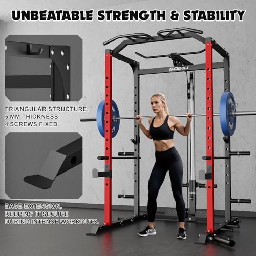 C1-V4 Power Cage, 2000LBS Squat Rack with LAT Pulldown, Multi-Function Weight Cage Strength Training Machine, Workout Cage with More Attachments for Home Gym Garage