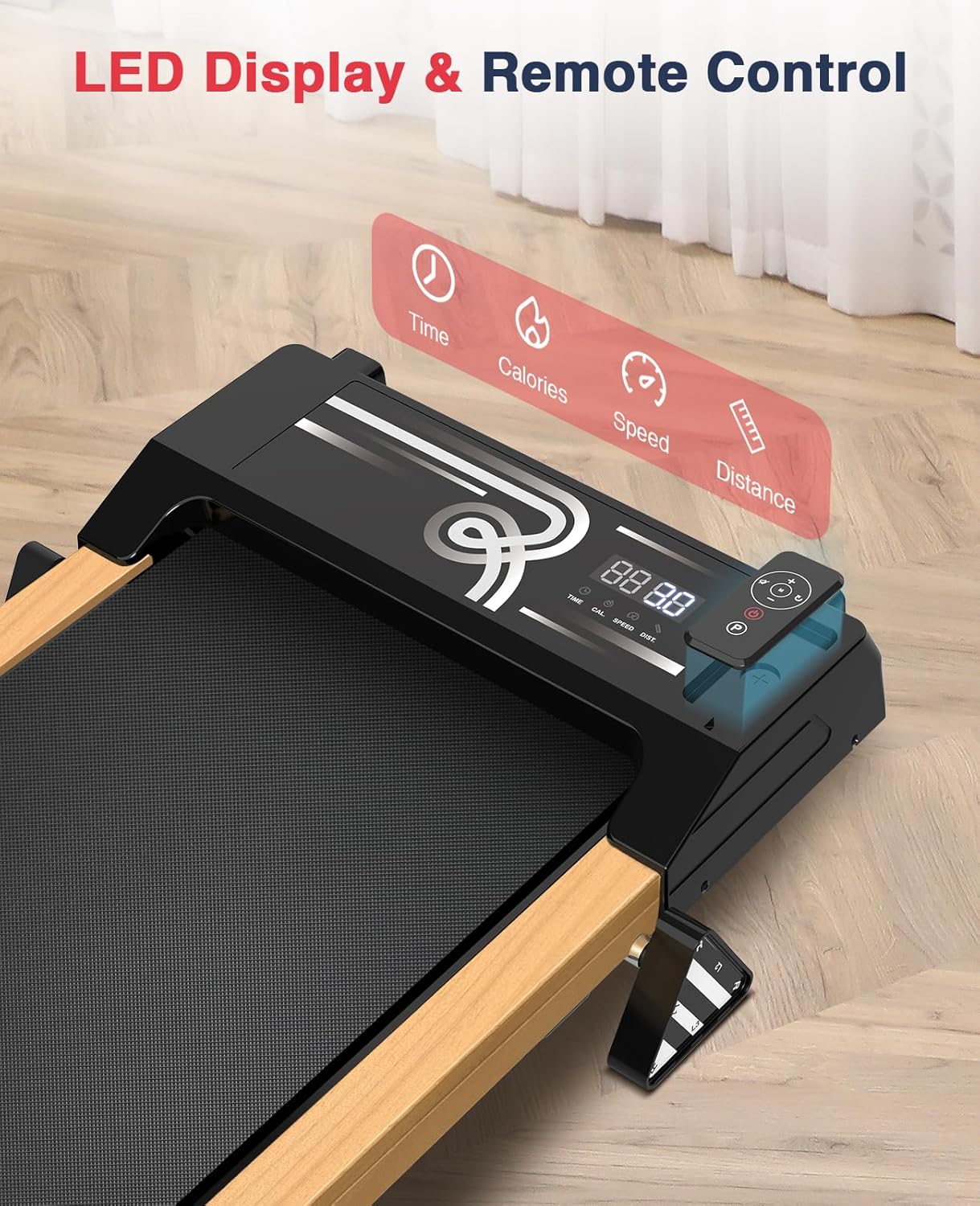 REDLIRO Wood Walking Pad with Incline - Wooden Under Desk Treadmill for Office Home - Mini Treadmills with 265lbs Capacity - Portable Compact Jogging Machine with Remote Control - Installation-Free