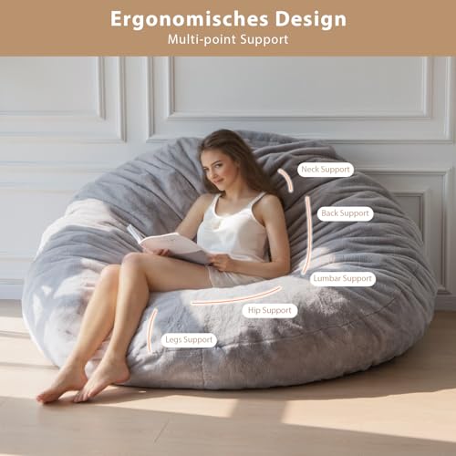 BYBYME 3 in 1 Bean Bag Chairs, Bean Bag Bed for Adults High-Density Foam Filling, Convertible Sofa Bed Faux Fur, Giant Bean Bag Chairs for Adults