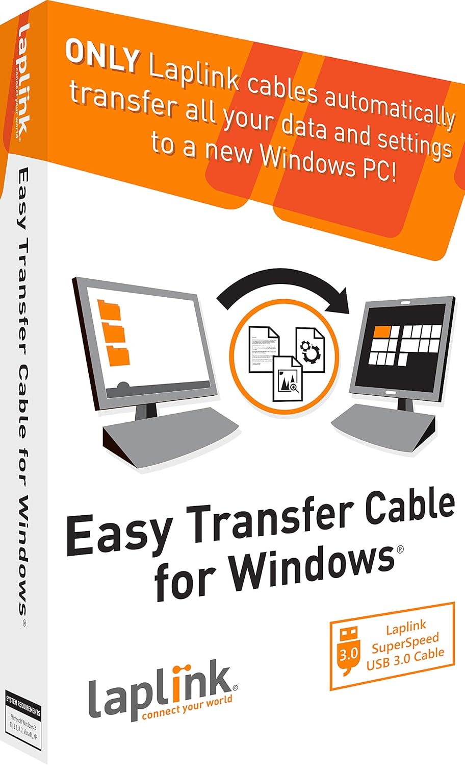Laplink Easy Transfer Cable | Includes PCmover Migration Software and USB 3.0 Cable | Single Use License | Migrates Files and Settings
