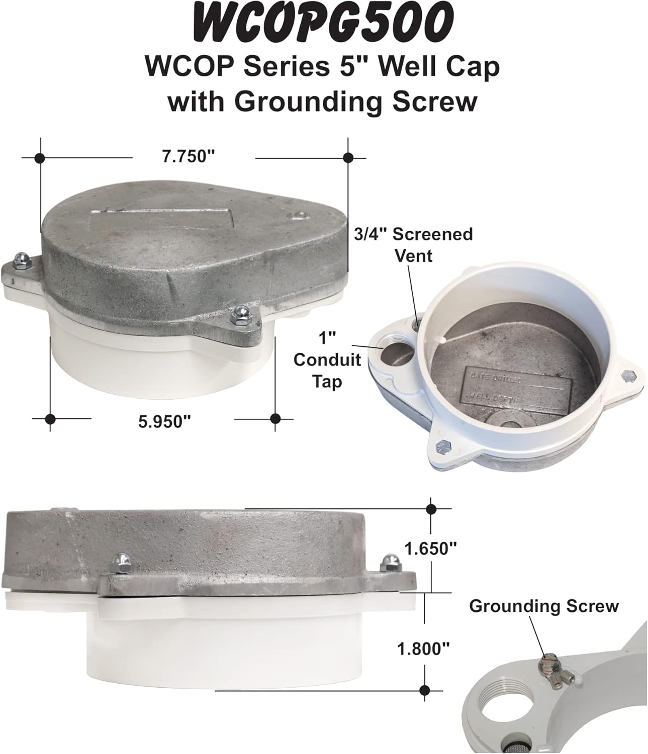 Merrill MFG 5 Watertight Sanitary Aluminum, ABS well cap, Seal