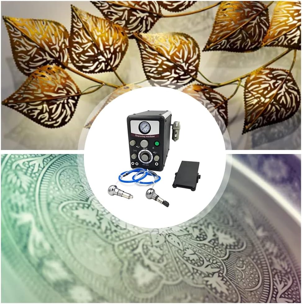 Dual-Head Pneumatic Jewelry Engraver Machine 110V 60Hz Pneumatic Hand Engraving Machines 400-8000 RPM Pneumatic Graver Handpiece Micro Engraer for Jewelry Crafts and Wrought Iron