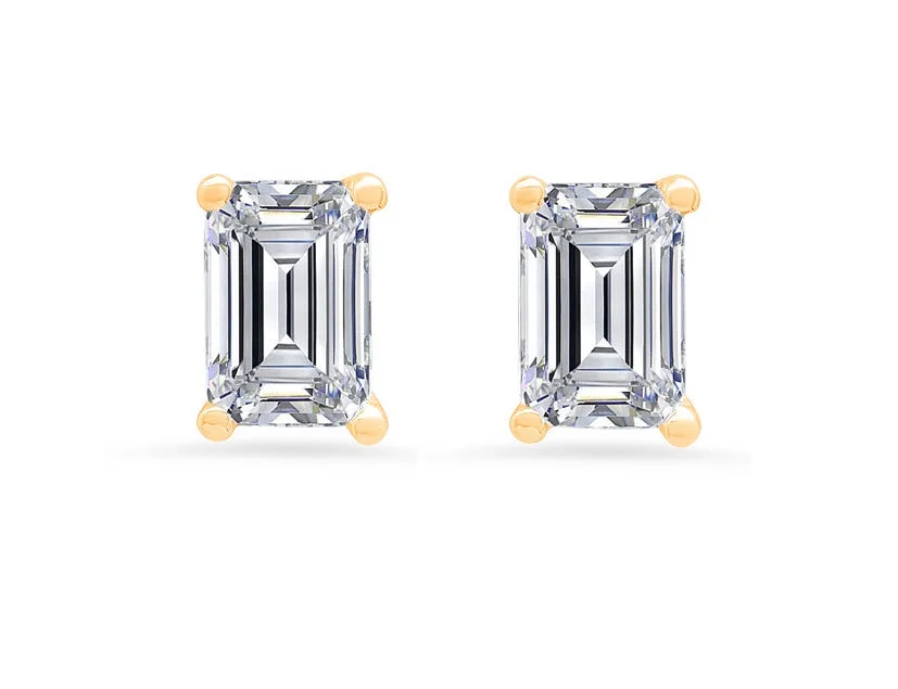 2.0 ct Brilliant Emerald Cut Solitaire Studs Conflict free Natural Certified Diamond Clarity VS1-VS2 Color I-J 18K Yellow Gold Earrings Push back