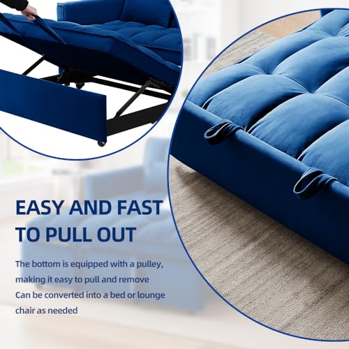 3-In-1 Sleeper Sofa,Velvet Pull Out Sofa Bed，55.1-Inch Futon Convertible Loveseat Sleeper， Love Seat with Adjustable Back, Sleeper Chair with Storage Bag & Pillow, for Living Room, Bedroom (A-Black)