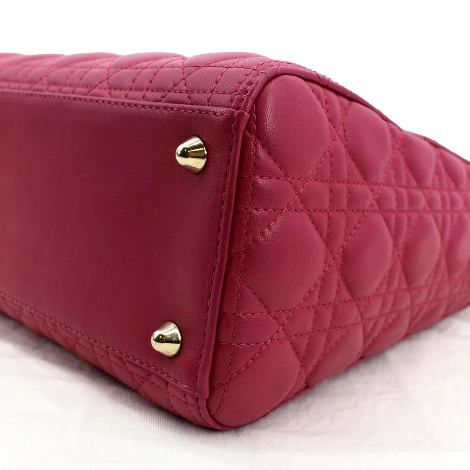 Pre-owned CHRISTIAN DIOR Large Lady Dior Cannage Lambskin Shoulder Bag Pink
