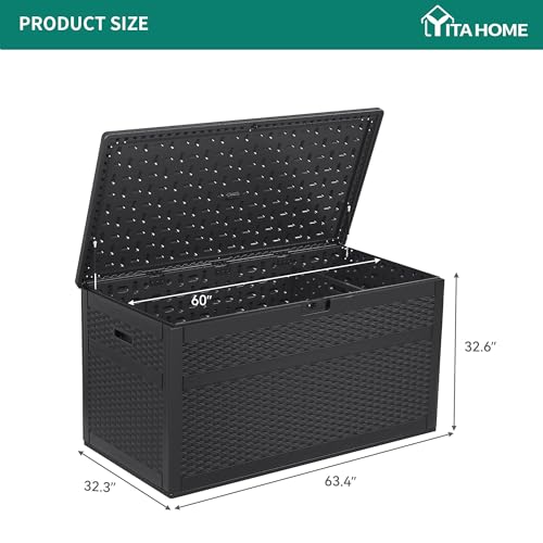 YITAHOME XXL 230 Gallon Large Deck Box, Double-Wall Resin Rattan Outdoor Storage Box with Flexible Divider for Patio Cushions Pool Float Garden Tools, 1000lbs Load Capacity Lockable Waterproof (Gray)