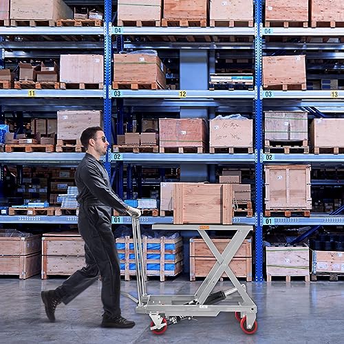 VEVOR Electric Lift Table, 330 lbs Capacity Single Scissor Lift Table, 8-28 in Height Adjustable Lifting Platform, Coffee Table Lift with 4 Wheels, for Material Handling and Transportation, Black