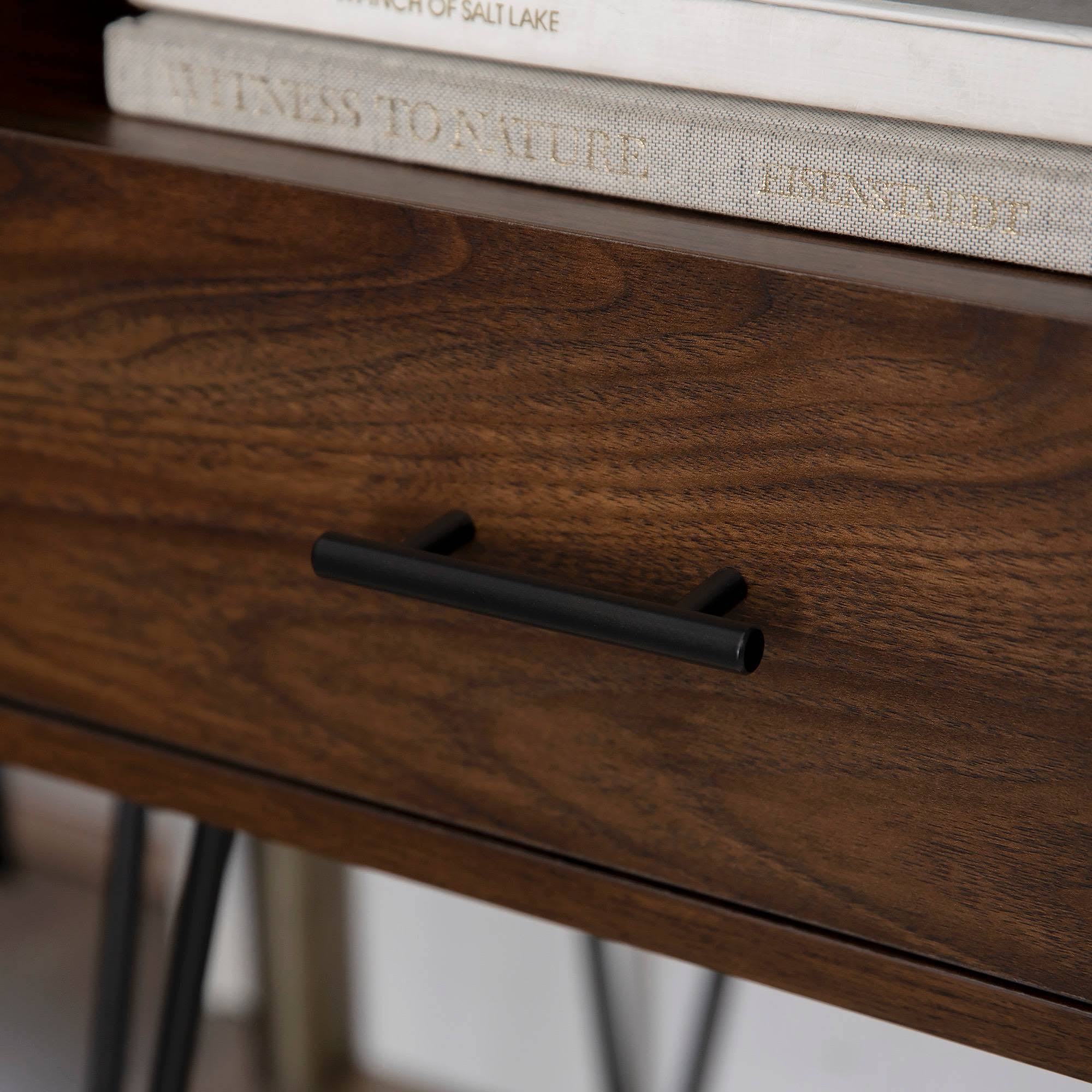 Amal Modern Single Drawer Hairpin Leg Side Table Dark Walnut - Saracina Home
