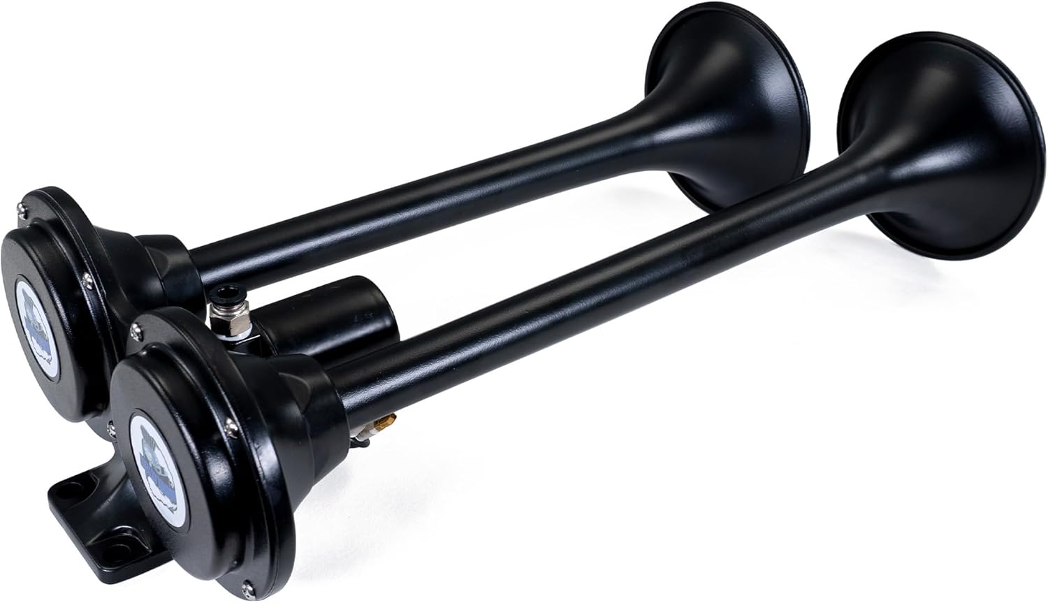 HornBlasters 12V 2-Chime 3-Liter Air Horn Kit with 110 PSI 3-Liter Air Source Unit & 2-Chime Stealth Black Air Horn for Cars & Trucks