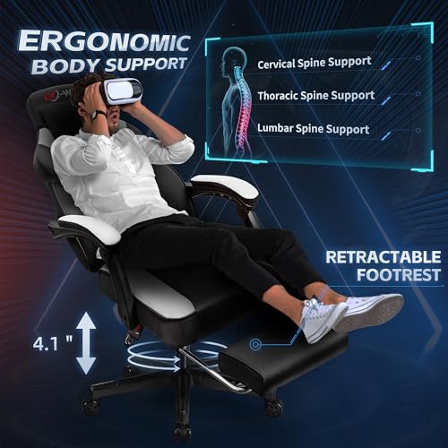 Gaming Chairs for Adults, Computer Chair with Footrest and Ergonomic High Back, Big and Tall Gamer Chairs with Massage Lumbar Support, 360° Swivel Height Adjustable, Blue