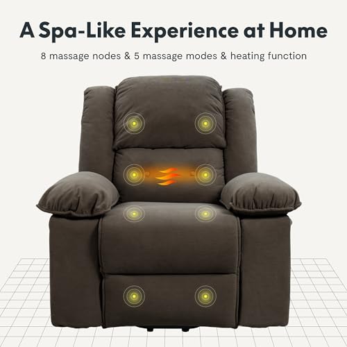 FLEXISPOT XL2 Power Lift Recliner Chair for Elderly, Electric Lift Recliner Chair for Adults with Massage and Heat, Fabric Lift Chair Sofa with 2 Side Pockets for Living Room Bedroom(Brown)