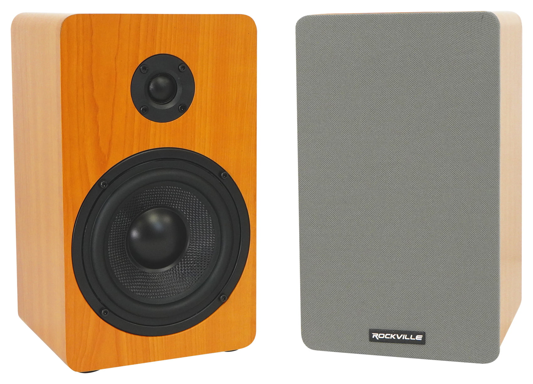 Rockville RPA60BT Receiver+(2) 5.25" Wood Bookshelf Speakers+36" Wood Stands + Rockville R14GSBR100 Red/Blk 14 Gauge 100' Ft. Mini Spool Car Audio Speaker Wire