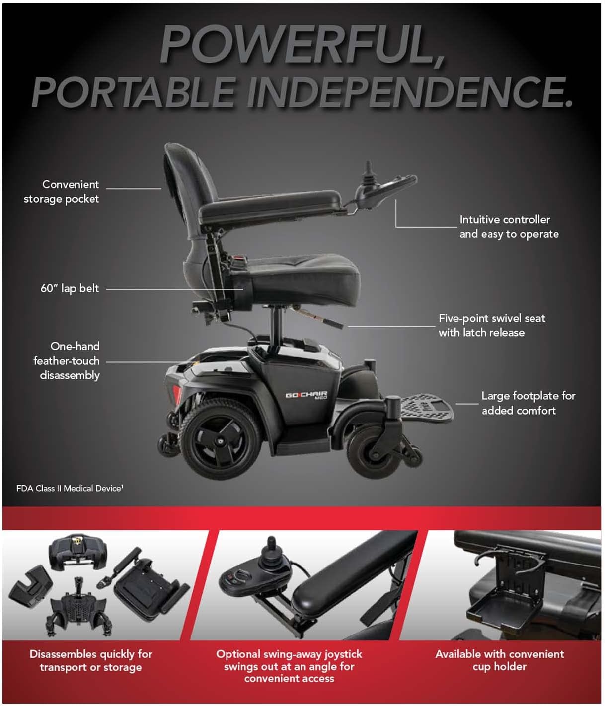Pride Mobility Go Chair Med Group 2 Power Chair, Rear Wheel Drive, Motorized Electric Wheelchair for Adults, 300 lbs. WC, Up to 3.7 MPH, 8.6 Miles Range Per Charge