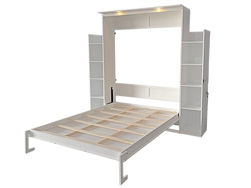 Queen Size Murphy Bed Wall Bed with 2 Side Cabinet Storage Shelf & Desk Combo,68-inch Vertical Wall Bedframe w/Can Be Folded for Bedroom Guest Room Small Space, White