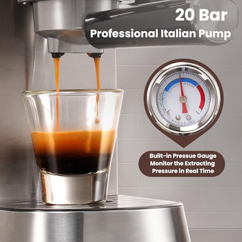 Gevi Espresso Maker 20 Bar, Professional Espresso Machine with Milk Frother, Stainless Steel Expressions Machine for Latte, Cappuccino, Commercial Espresso Machines & Coffee Makers, Great Gift, Beige