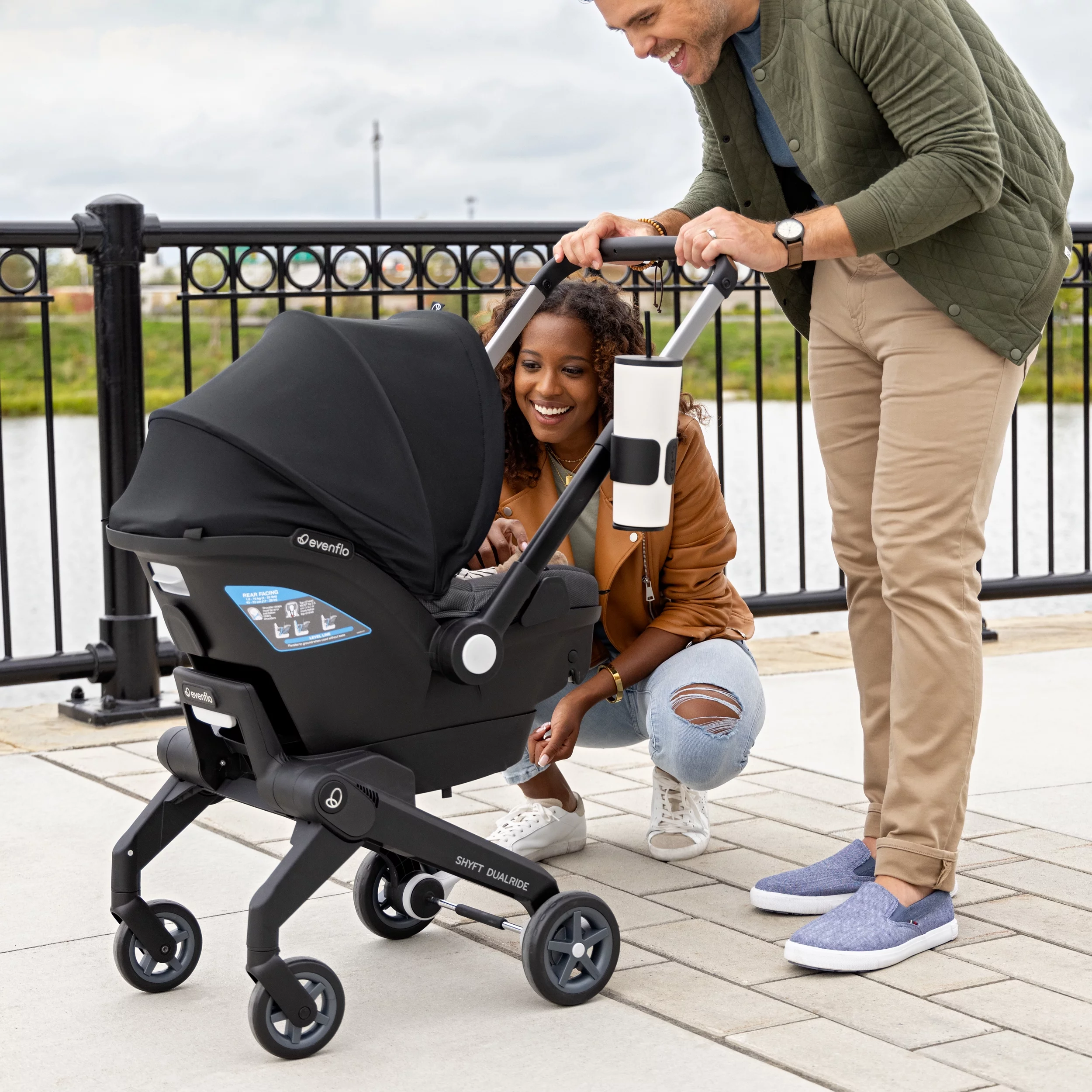 Evenflo Shyft DualRide Infant Car Seat and Stroller Combo (Beaufort Black), Unisex