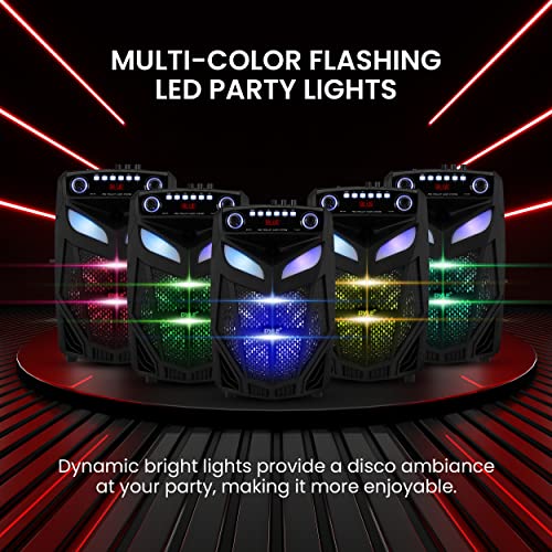 Pyle Portable Bluetooth PA Speaker System-800W 12” Indoor/Outdoor Bluetooth Speaker Portable PA System-Party Lights, USB SD Card Reader,FM Radio, Rolling Wheels-Wireless microphone,Remote- PPHP121WMB