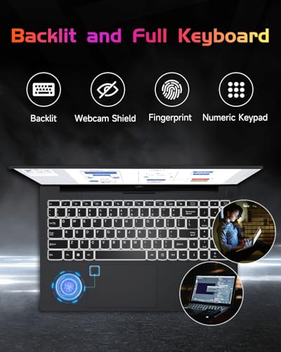 NIMO 15.6 IPS-FHD-Laptop, Intel Pentium 4 Cores N100 8GB RAM 128GB SSD Backlit Keyboard Fingerprint (Beat to i3-1115G4 Up to 3.4GHz) Computer for Student-Home WiFi 6 BT5.2 Win 11