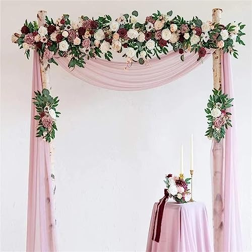 Wedding Decorations,Artificial Flowers, Artificial Wedding Arch Flowers Kit,3pcs Flower Swags & 1pcs Drapes, Wedding Flowers Garlands Floral Arrangement Swag for Ceremony,One Size,Pink