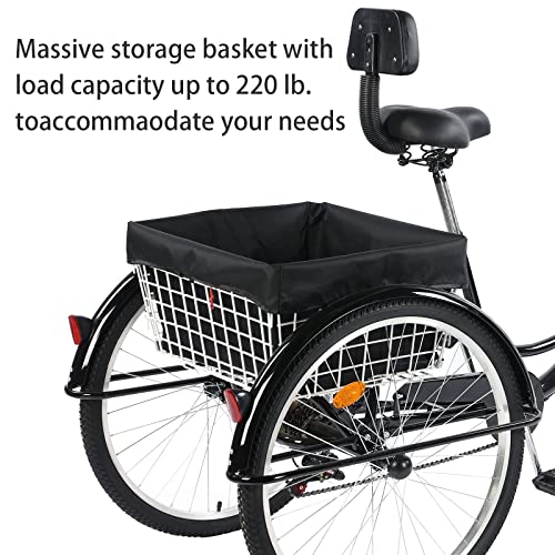 EMYJAY Tricycle for Adults, 24 inch Three-Wheeled Bicycles Cruiser Trike 3 Wheels Bike with Large Basket for Shopping Picnic Outdoor Sports Men Women