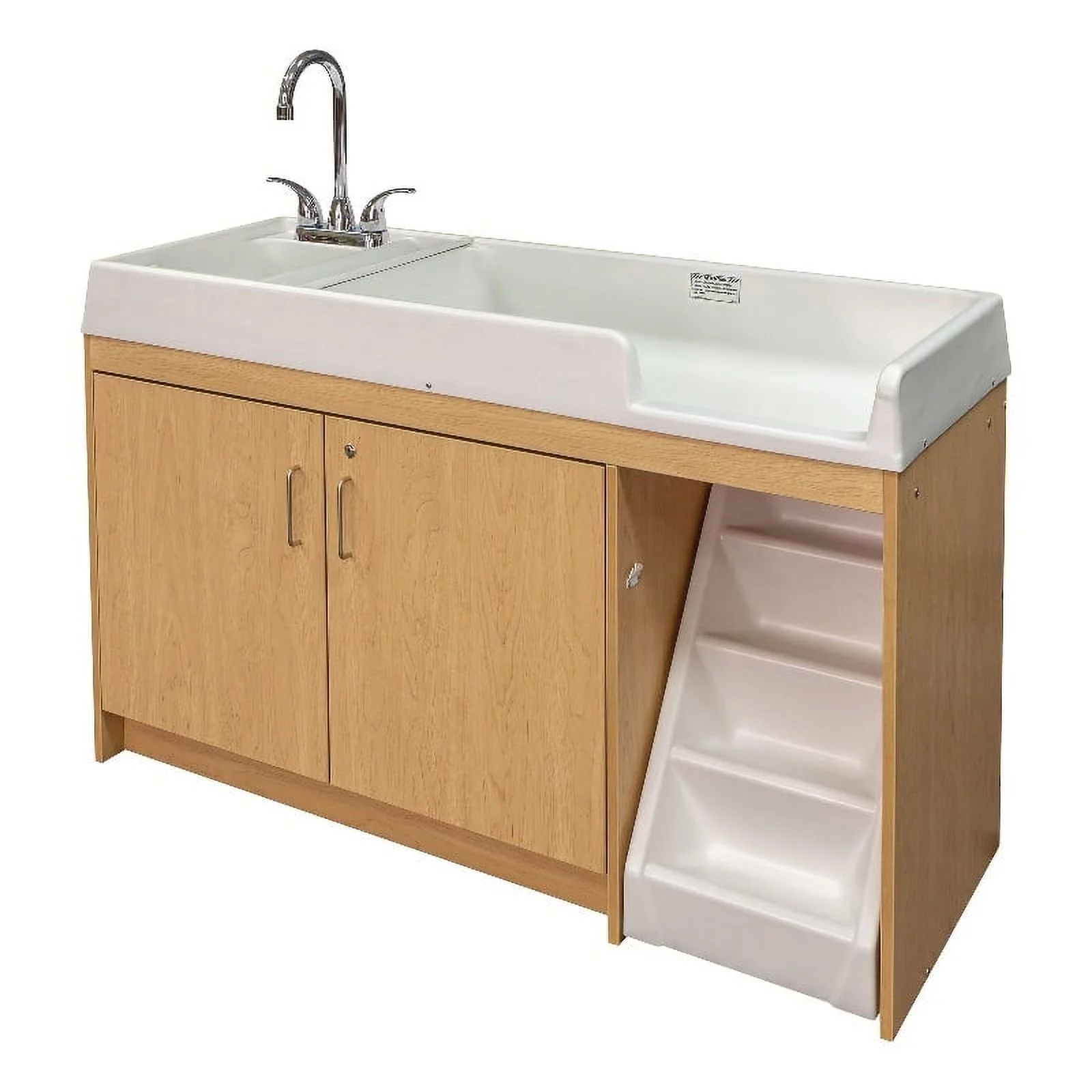 Tot Mate Walk-Up Baby Changing Table with Built-In Sink, Nursery Furniture, Laminated Wood, Maple