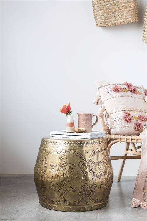 3R Studios Antique Brass Debossed Metal Drum Table