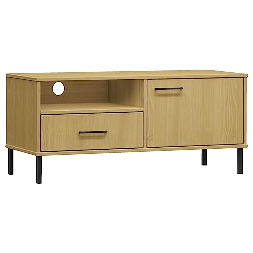TV Stand with Metal Legs Brown Solid Wood Pine,Versatile Pine Wood TV Stand with Storage, Rustic TV Cabinet for Living Room, Bedroom, or Home Office Furniture for TV & Media, Entertainment Centers