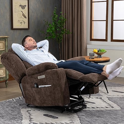 2024 Power Lift Recliner Chair with Full-Body Massage and Heat for Elderly, Hand Remote Control, Upgraded OKIN Motor, Extended Footrest, USB Ports, Stainless Steel Cup Holders, Chenille Grey
