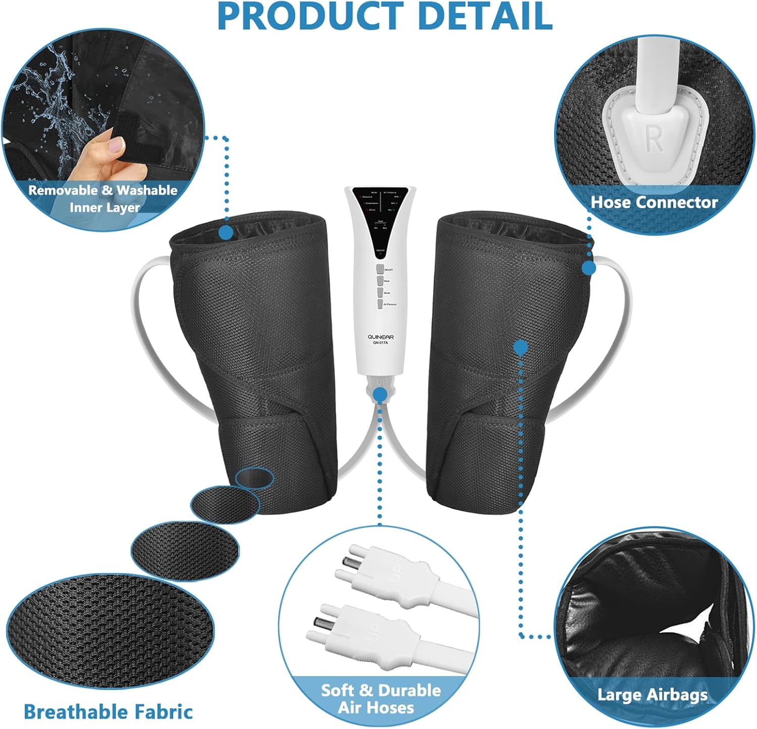QUINEAR Leg Massager with Heat and Air Compression, Calf Massager with 3 Modes 3 Intensities 2 Heating for Circulation and Pain Relief