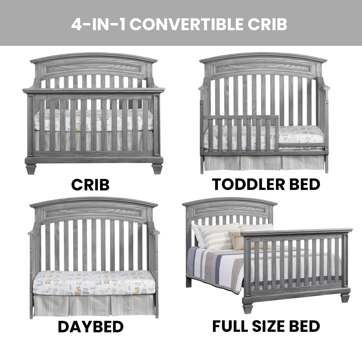 Oxford Baby Richmond 4 in 1 Convertible Crib, Brushed Gray
