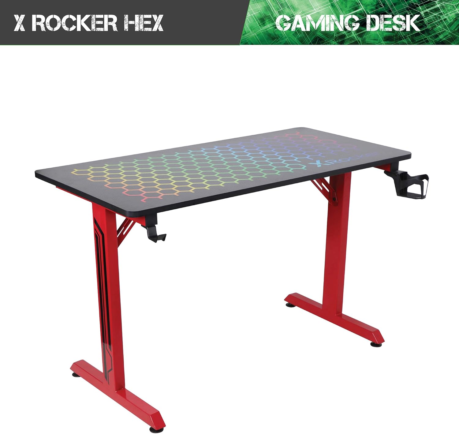 X Rocker Hex PC Modern Gaming Desk, 47.24" x 23.62" x 29.13", Black/Red
