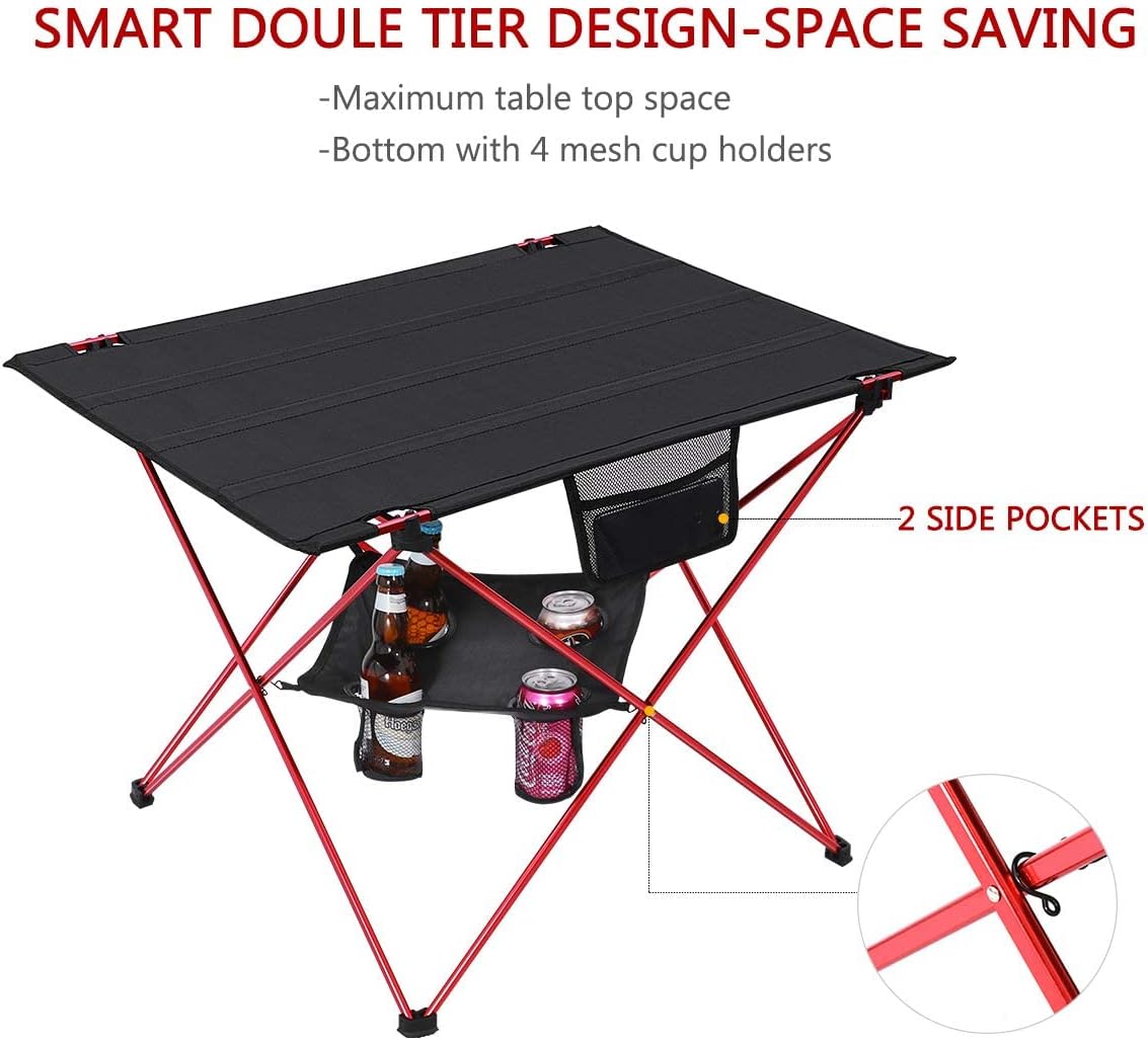 Outdoor Folding Camping Table Lightweight: Portable Camp Table with Cup Holders and Carrying Bags Outside Camping Tables That Fold Up Lightweight for Outdoor Picnic Beach Hiking Travel Fishing Medium